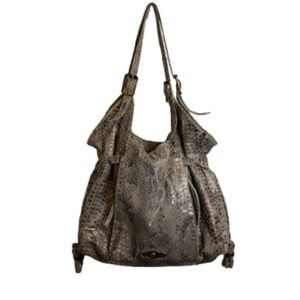 Elliott Lucca Snakeskin Embossed Leather Hobo Slouchy Shoulder Bag